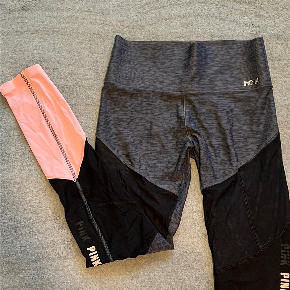 PINK Victoria's Secret Gray & Coral Colorblock High-Waist Leggings